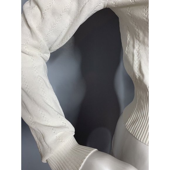 ZARA Sweater S White Black Collared Knit Long Sleeves Crop Top Stretch Button Up - Picture 2 of 6